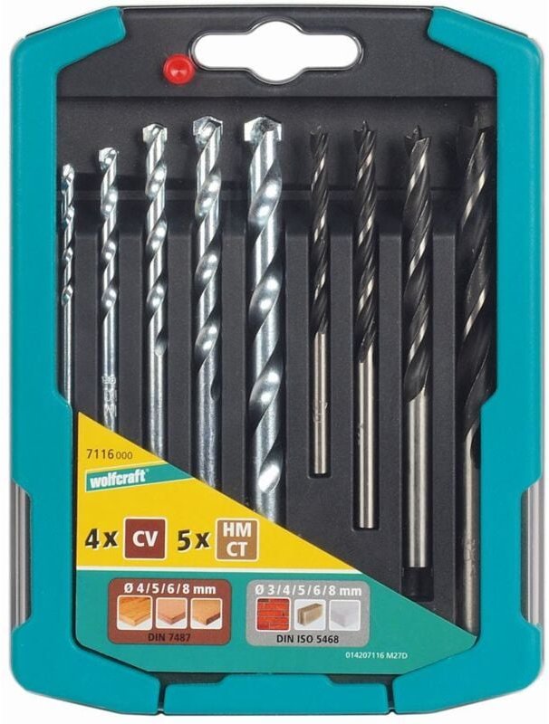 Thumbnail - Wolfcraft - Bohrer-Set Stein-Holz ø 3, 4, 5, 6, 8 mm 9-teilig Rundschaft Bohrersets