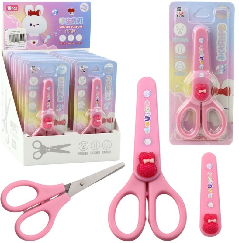 School scissors with pink bunny cover 14cm