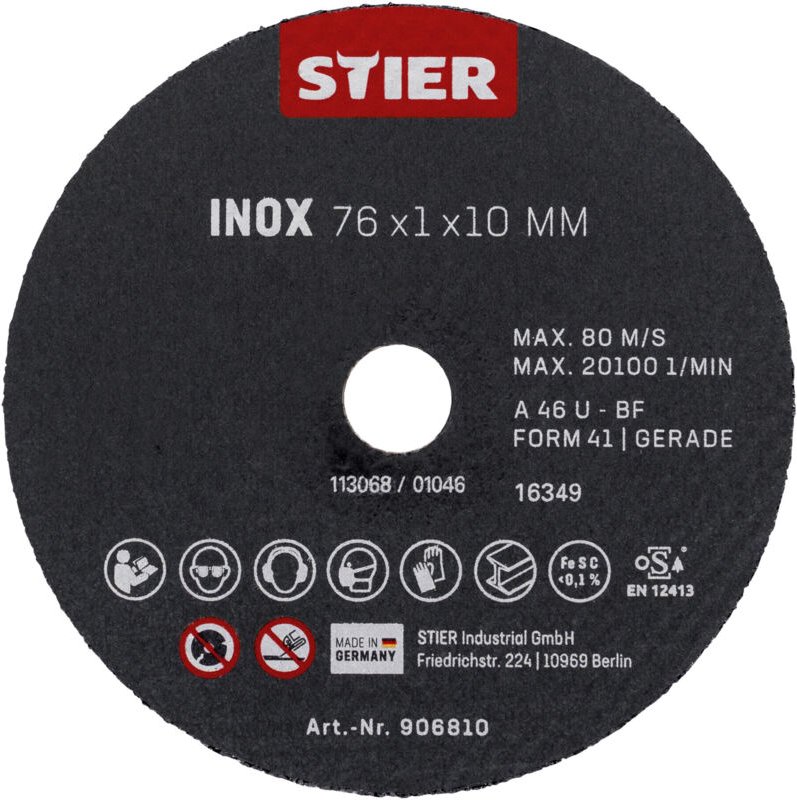 Trennscheibe Edelstahl/Inox 76 x 1 x 10 gerade 10 Stk - Stier