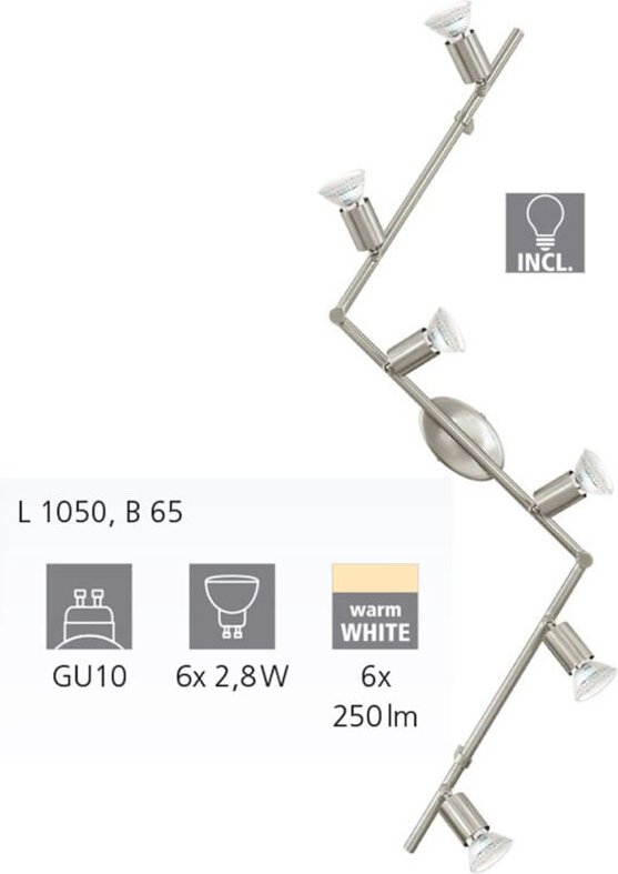 Eglo - 6er led Spot Buzz nickel-matt 105 x 6,5 cm GU10 Deckenlampen & Kronleuchter
