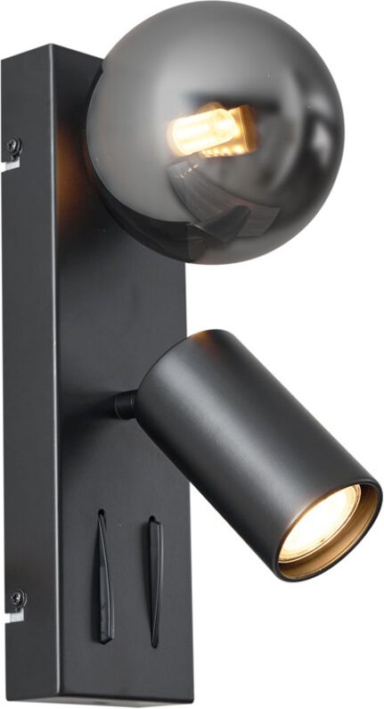 Moderne Wandleuchte schwarz 2-flammig neigbar mit USB-C-Anschluss - Lesly