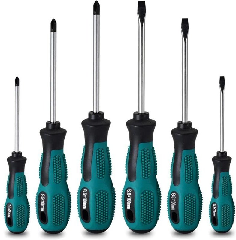 Hochwertiges 6-teiliges Chrom-Vanadium-Schraubendreher-Set mit magnetischem Schraubendreher, bestehend aus 3 Schlitz- un...