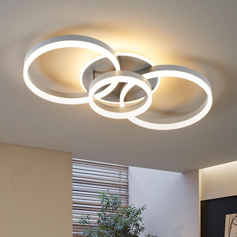 Amdelne LED Deckenleuchte 65cm,50W dimmbare 3-Ringen Design,Wohnzimmerlampe mit Fernbedienung,Nachtlicht Memoryfunktion,...