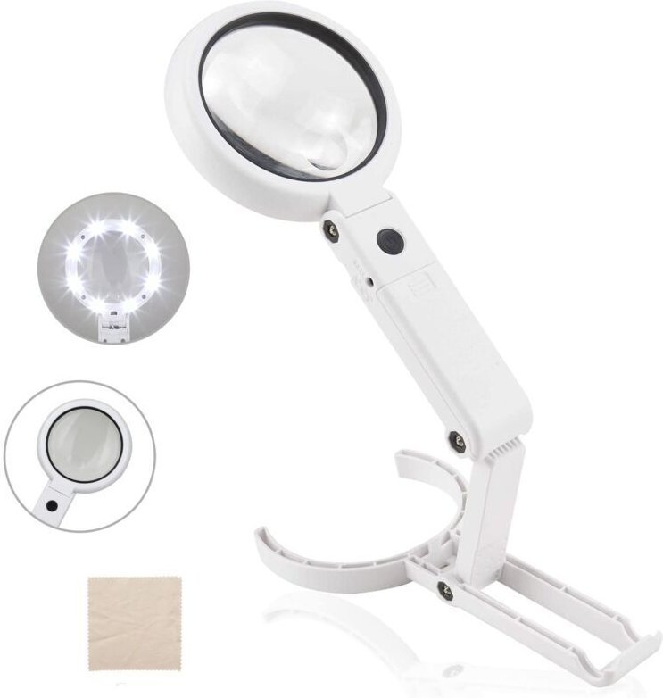 5x/11x Taschenlupe mit 8 LEDs, Leselupe, Tischlupe mit Klappständer, zum Lesen, Prüfen, Löten, Heimwerken und Reparieren...