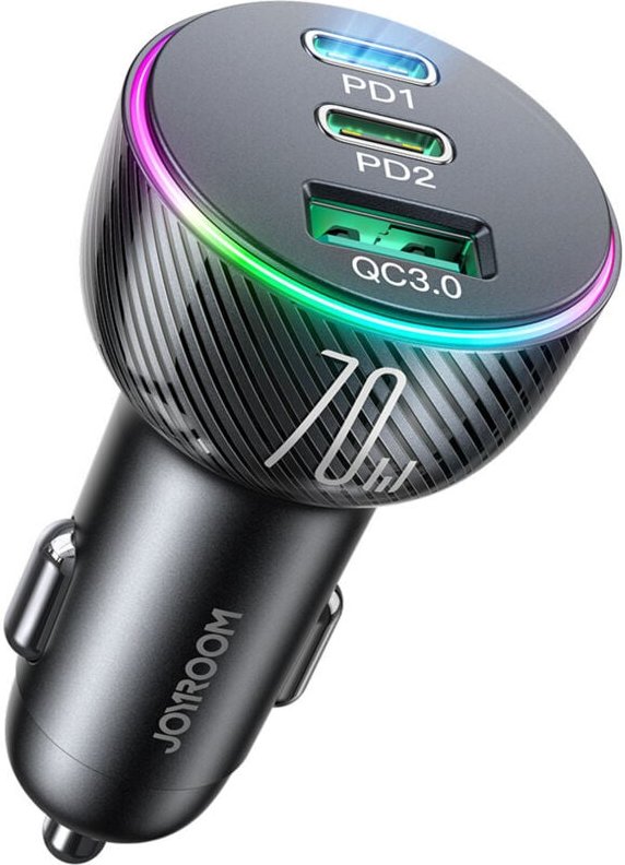 Zigarettenanzünder-Autoladegerät 3 USB-Anschlüsse und 2x USB-C 70W - Schwarz