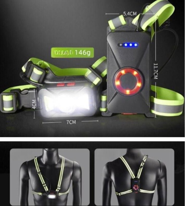 Lauflicht, 120° verstellbarer Abstrahlwinkel, 500 Lumen, 360° Reflektorstreifen, über USB wiederaufladbar, LED-Brust-Nac...