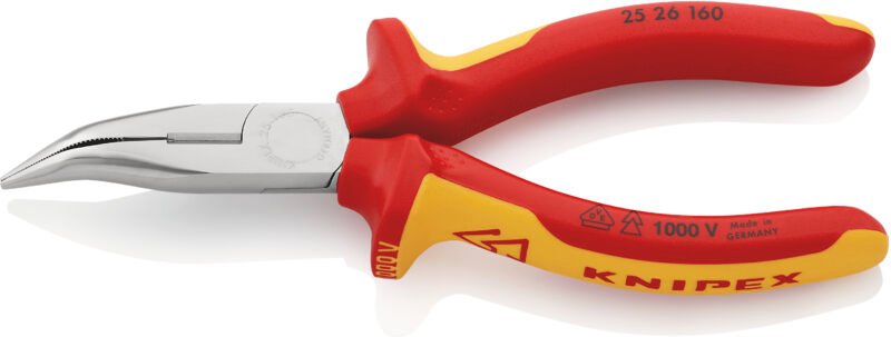 KNIPEX 25 26 160 Flachrundzange mit Schneide (Radiozange) isoliert mit Mehrkomponenten-Hüllen, VDE-geprüft verchromt 160...