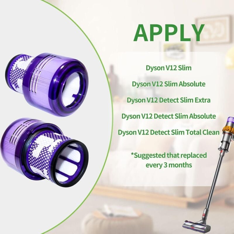 2er-Set Dyson v12 Filter, für Dyson v12 Slim Absolute Filter Staubsauger, für Dyson v12 Filter waschbares HEPA-Zubehör, ...