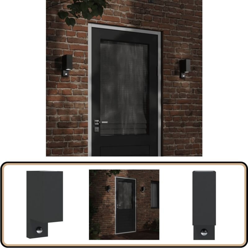 Außenwandleuchte mit Sensor Schwarz Aludruckguss - Outdoor-Beleuchtung - Wandleuchte - Bewegungsmelder - PIR-Sensor - LE...