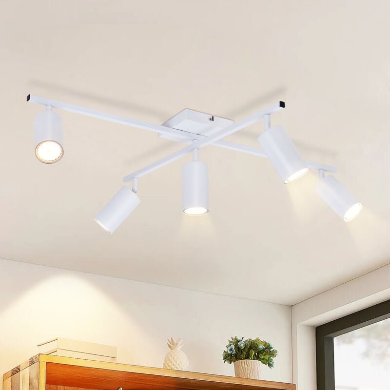 Deckenleuchte Weiß led Deckenstrahler GU10: Spots Deckenlampe 5 Flammig Modern Deckenspots Wohnzimmer 330°Schwenkbar Küc...