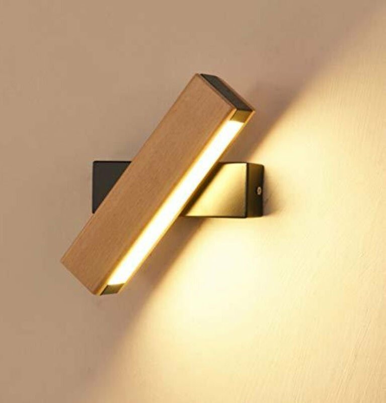 Goeco - LED-Wandleuchte Innen, 360° Drehbare LED-Wandleuchte aus Massivholz, Moderne Wandleuchte für Schlafzimmer, Schwa...