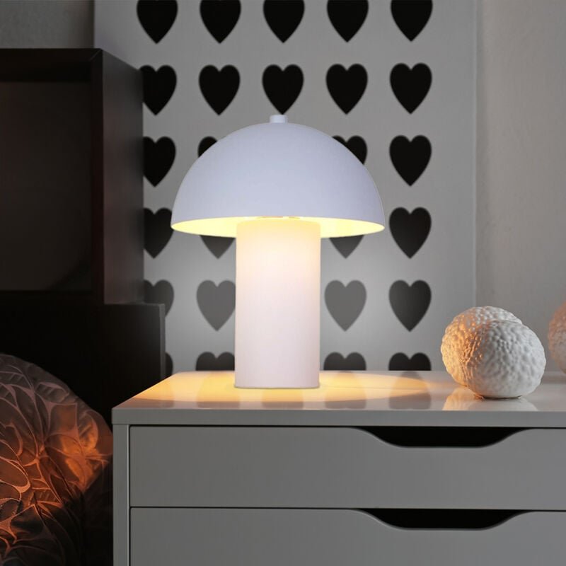 Tischlampe weiß matt Nachttischlampe Tischleuchte Wohnzimmerlampe Schlafzimmerleuchte, Metall, 1x E14, DxH 20 x 26 cm