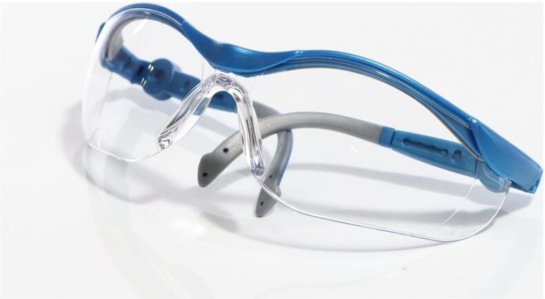 Schutzbrille farblos blau/grau, PC2mm kratzfest & antifog Bügel in Länge & Neigung verstellbar - Elmag