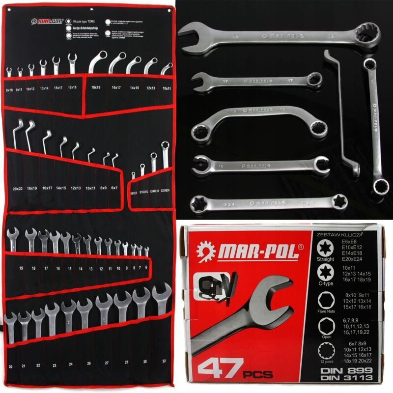 Ring-Maulschlüsselsatz 47-tlg. TORX-Ringschlüssel Halboffene Ringschlüssel CRV
