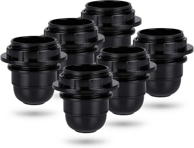 Schwarze E27-Glühbirnenfassung – 6er-Pack Kunststofffassungen – 60 W – M10x1-Gewinde für verschiedene Leuchten