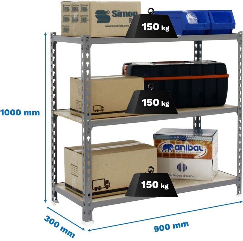 Simonrack Maderclick 3/300 Regal grau Holz 1000x900x300 mm