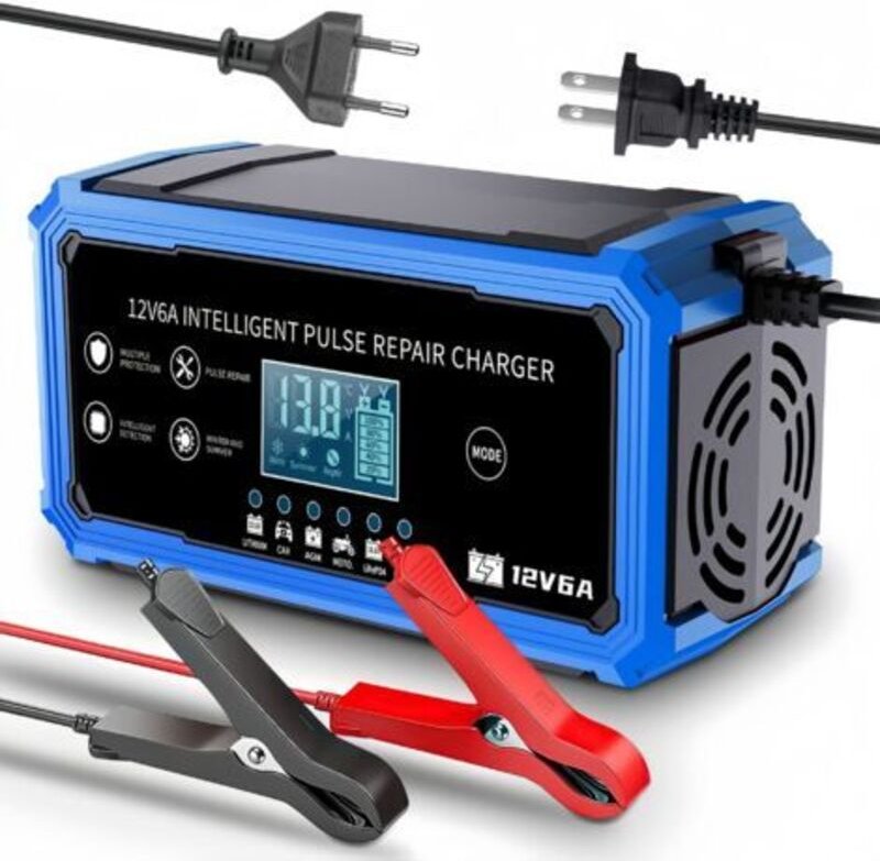12V 6A Blaues Autobatterieladegerät 12,6V 14,6V, 12V Ternäres Lithium-Batterieladegerät, Bleiakkuladegerät kompatibel mi...
