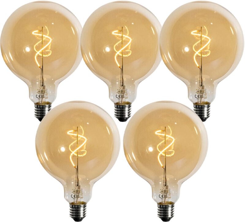 5er-Set E27 Dimmbare LED-Glühbirnen Spiralfilament Gold G125 4W 270 lm 2200K