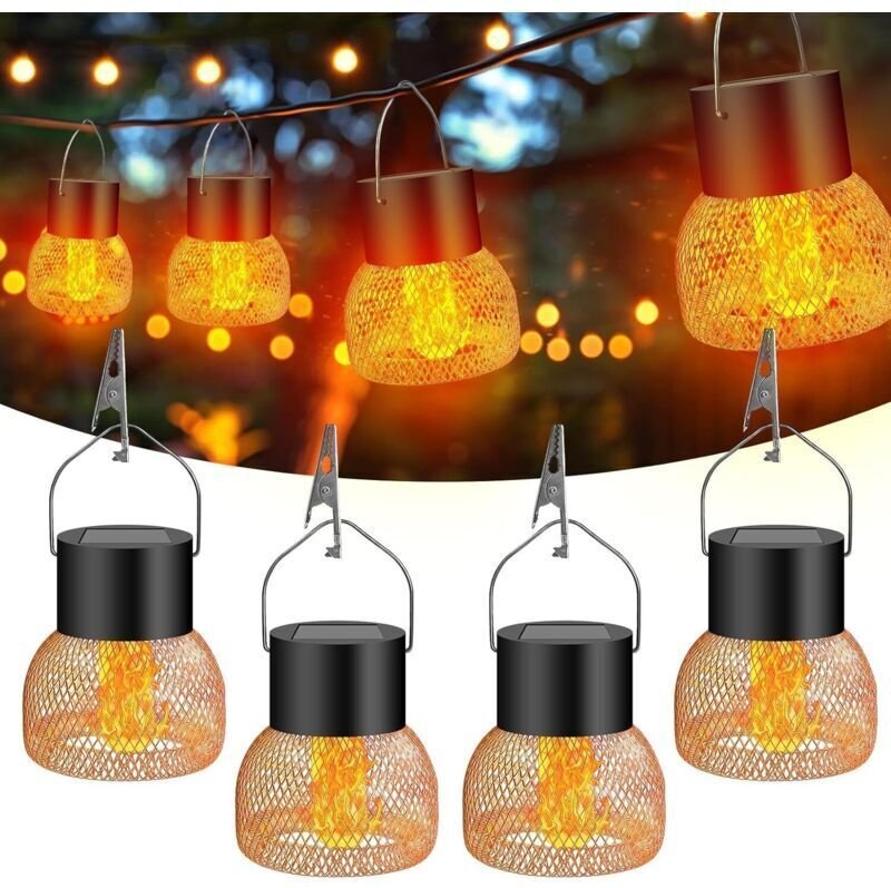 Set mit 4 Solar-Außenleuchten, wasserdichte Solarlaternen für Gärten, hängende Solarleuchten, ideal für Gärten, Terrasse...