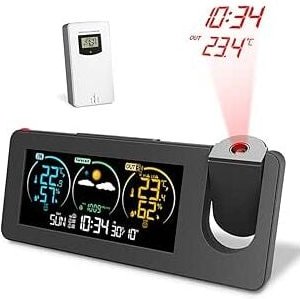 Thumbnail - Projektionswecker, Wettermonitor, kabellose Wetterstation mit Außensensor, Temperatur- und Feuchtigkeitsmonitor, mit bun...