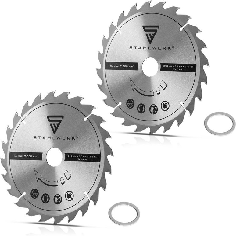 STAHLWERK 2 x Universal Sägeblatt 210 x 2,6 / 30 mm mit 25,4 mm Adapterring