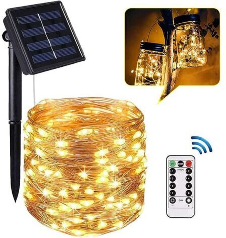 Solar-Lichterkette für den Außenbereich, 20 m, 200 LEDs, 8 Modi, IP65 wasserdicht, mit Kupferkabel, dekorative Lichterke...
