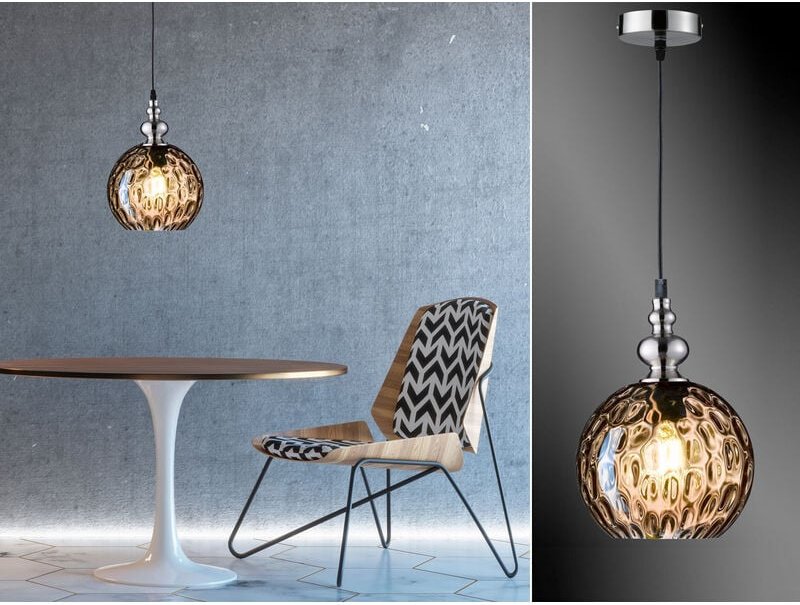 Meinewunschleuchte - Kleine led Pendelleuchte mit Glaskugel Amberfarbig, ø 20cm