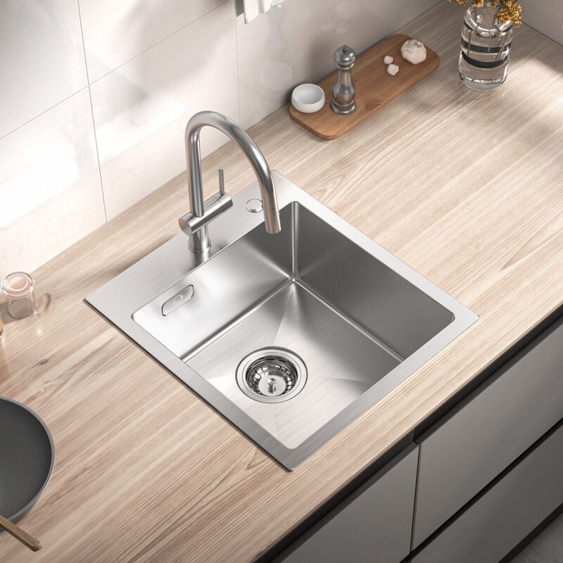 1 Becken Küchenspüle 40 x 45 x 19 cm - Spüle aus gebürstetem Edelstahl 1 Becken mit Siphon und Überlauf - Einbau- oder f...