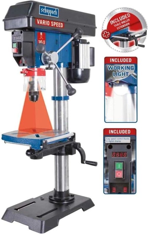 Scheppach - Tischbohrmaschine DP18 Vario 550W Bohrfutter 16mm Vario Drehzahl mit Laser & led