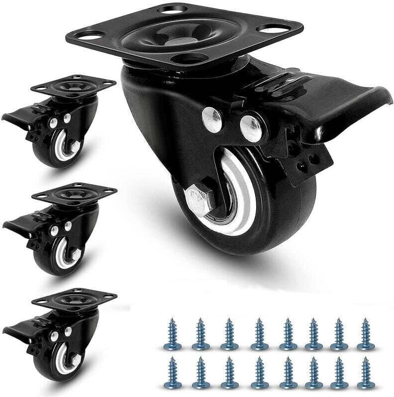 Vtizikl 4 Roulettes Pivotantes avec Frein 50mm en Caoutchouc Castor Roues pour Meubles avec Capacité de 280kg Roulette S...