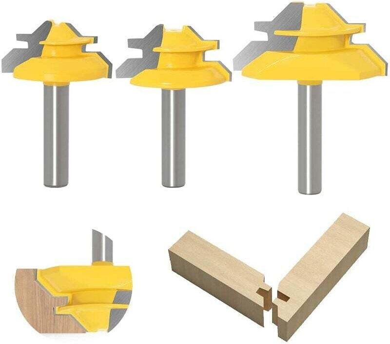 mm Schaftschienen-Finger-Wendegelenk-Fräser-Kleber-Bit, 3-teilig, 45-Grad-Gehrungsfräser, Konus-Zapfen-Fräser für Holzbe...