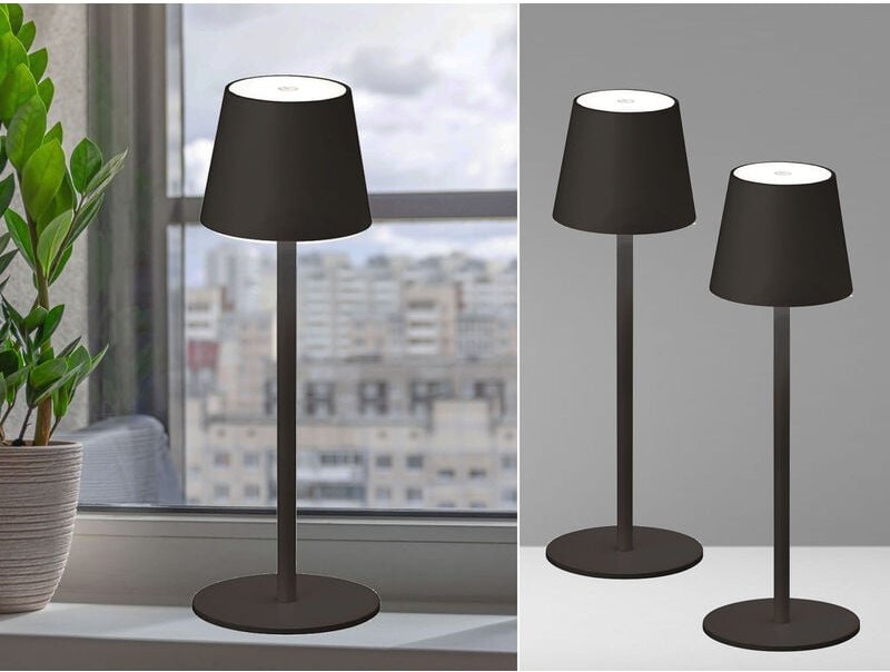 Meinewunschleuchte - 2er set Akku Tischlampen Schwarz usb Kabel Sensor Dimmer, Höhe 38cm