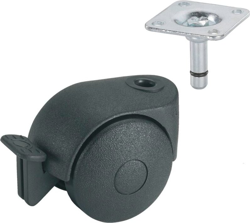 Doppelrolle Möbelrolle ø 50 mm Tragkraft 30kg mit Feststeller Kunststoff schwarz