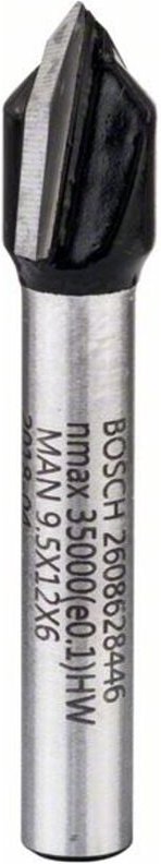 V-Nutfräser mit 6 mm Schaft, D1 9,5 mm, l 12,35 mm, g 45 mm, 90° - Bosch