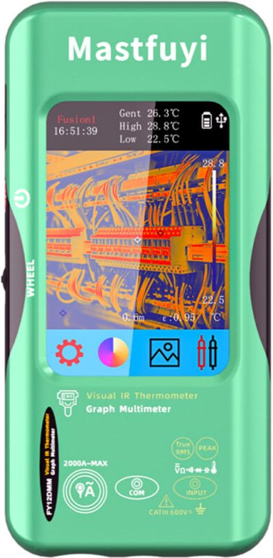 Termocamera a infrarossi e multimetro 2 in 1, risoluzione 320x320, touchscreen da 3,98 pollici, 15 tavolozze di colori.