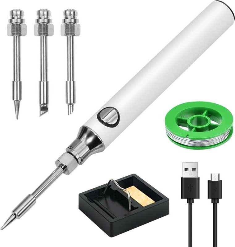 Lötkolben-Set, elektrischer Lötkolben, tragbares kabelloses Lötset, einstellbare Temperatur, mit 3 Lötspitzen, Lötdraht,...