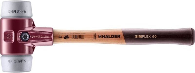 SIMPLEX-Schonhammer, TPE-mid mit Tempergussgehäuse und hochwertigem Holzstiel D=60 mm 3003.060