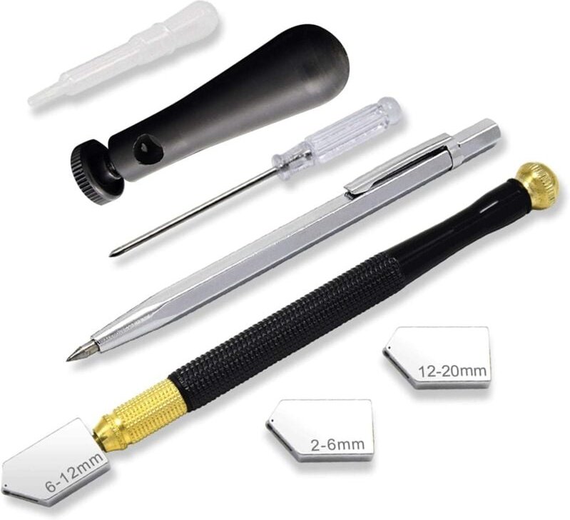 Ahlsen - 7-teiliger professioneller Glasschneider, professioneller Diamantschneider, geeigneter Schneidbereich 2–6 mm, 6...