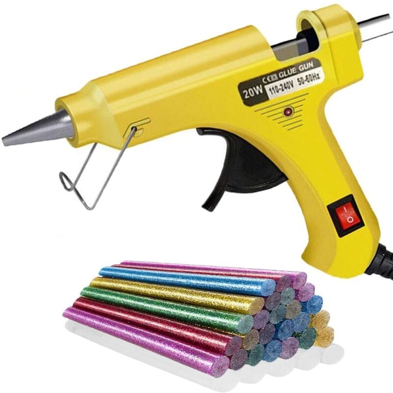 20W Heißklebepistole, Mini-Klebepistole mit 30 Klebestiften, Heizklebepistole für Reparatur, Handwerk, Heimwerken (Gelb)