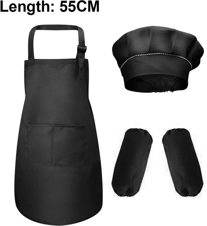 Set aus Schürze und Kochmütze für Kinder mit Ärmeln, Kinderkochschürze für die Küche