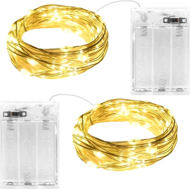 2 Stück Lichterkette Batterie mit Timer, 2M 20LED Warmweiß Innen Lichterketten Kupferdraht, IP65 Wasserdicht Weihnachtsb...