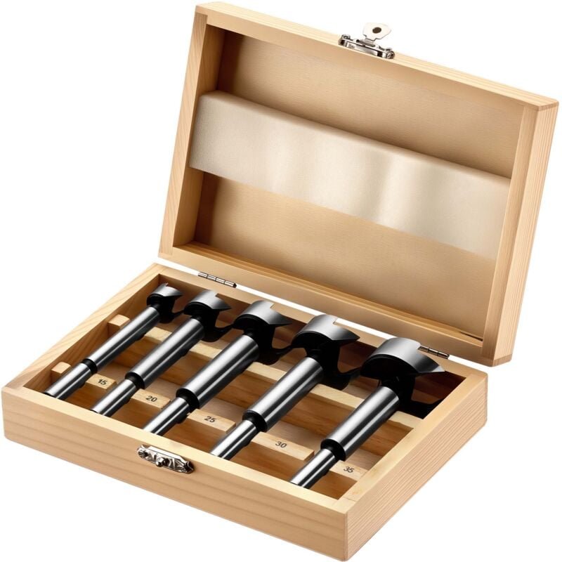 Wiltec - Forstner-Bohrersatz 5-teilig, Lochbohrer in 5 Größen 15-35 mm, Stahlbohrer Zubehör für Bohrmaschine, präzise Ho...