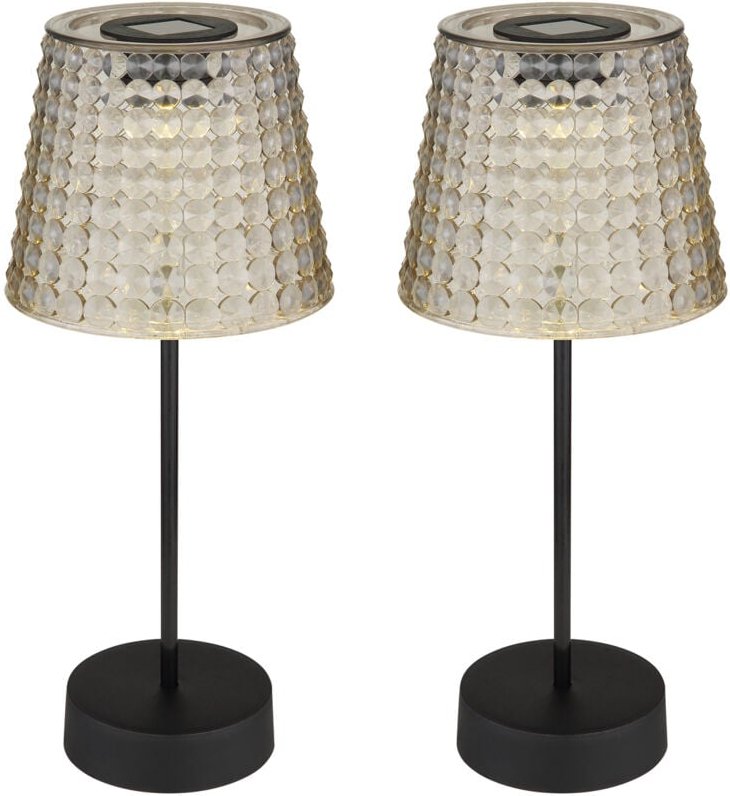 2er Set Solarbetriebene led Outdoor Tischleuchten Rauchfarbig, Höhe 29cm