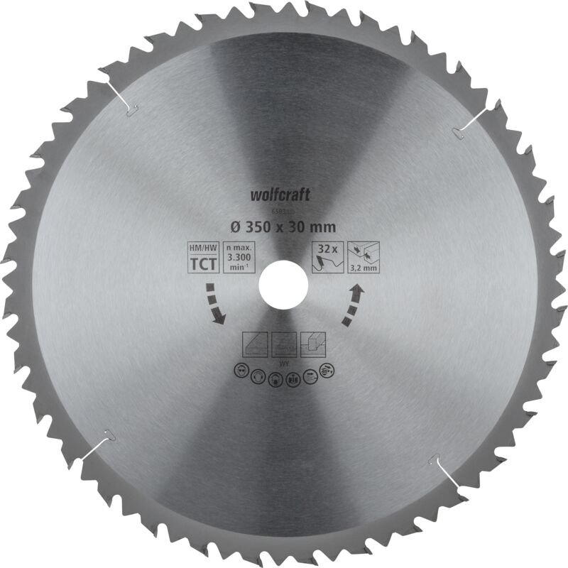 wolfcraft I Tischkreissägeblatt HM, Serie braun I 6593000 I Ø 350 mm, 32 Zähne, schnelle, grobe SchnitteI Sägeblatt I Kr...