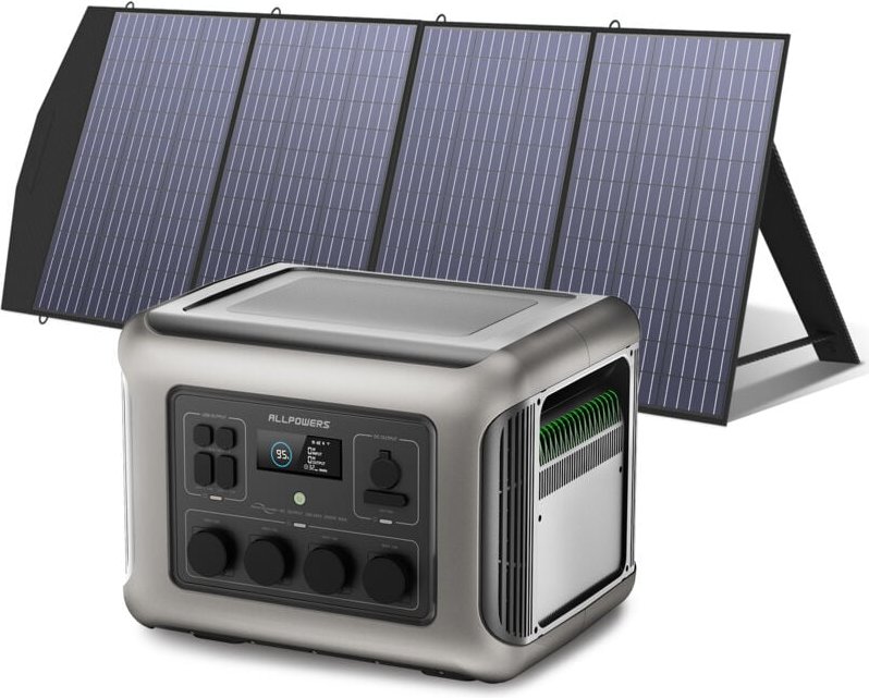 R2500 Solargenerator 2016Wh mit 200W Solarmodul, 4 x 2500W ac Ausgänge (4000 w Spitze), Tragbare Powerstation mit Solarp...