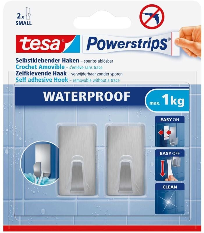 Thumbnail - Tesa - Powerstrips Haken Small Waterproof rechteckig, Edelstahl Haushaltsklebeband & Klebehaken