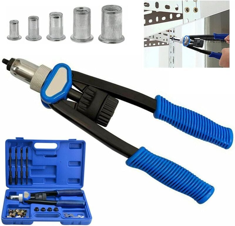 Nietenzange Set - M5 M6 M8 M10 M12 Nietzange - Handnietmutter Gewinde Griff, 150 Stück Nietmuttern - Nietsatz für Automo...