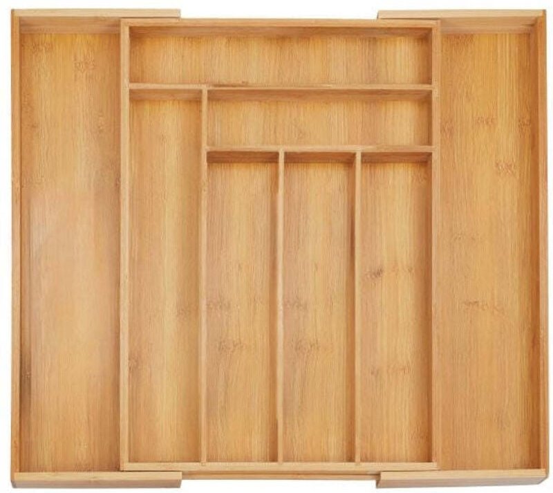 Extendable bamboo cutlery tray