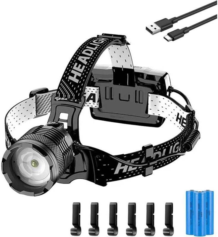 YMYNY USB-C wiederaufladbare LED-Stirnlampe, ultrastarke 90.000 Lumen, 4 Modi, Stirnlampe mit Sensor, 9.000 mAh Akku, zo...