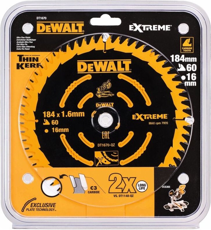 Zubehör - Sägeblatt 184x16 mm, 60 Zähne DT1670 - Dewalt